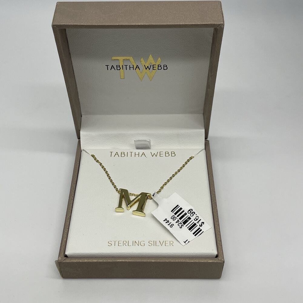 Tabitha Webb Sterling Silver 925 Gold Plated Necklace Initial Letter "M" Pendant